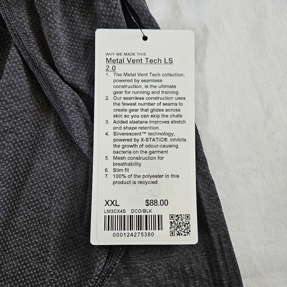 Lululemon Metal Vent Tech Long Sleeve 2.0 DCO/BLK Grey Black Men's Size XXLarge - Picture 3 of 7